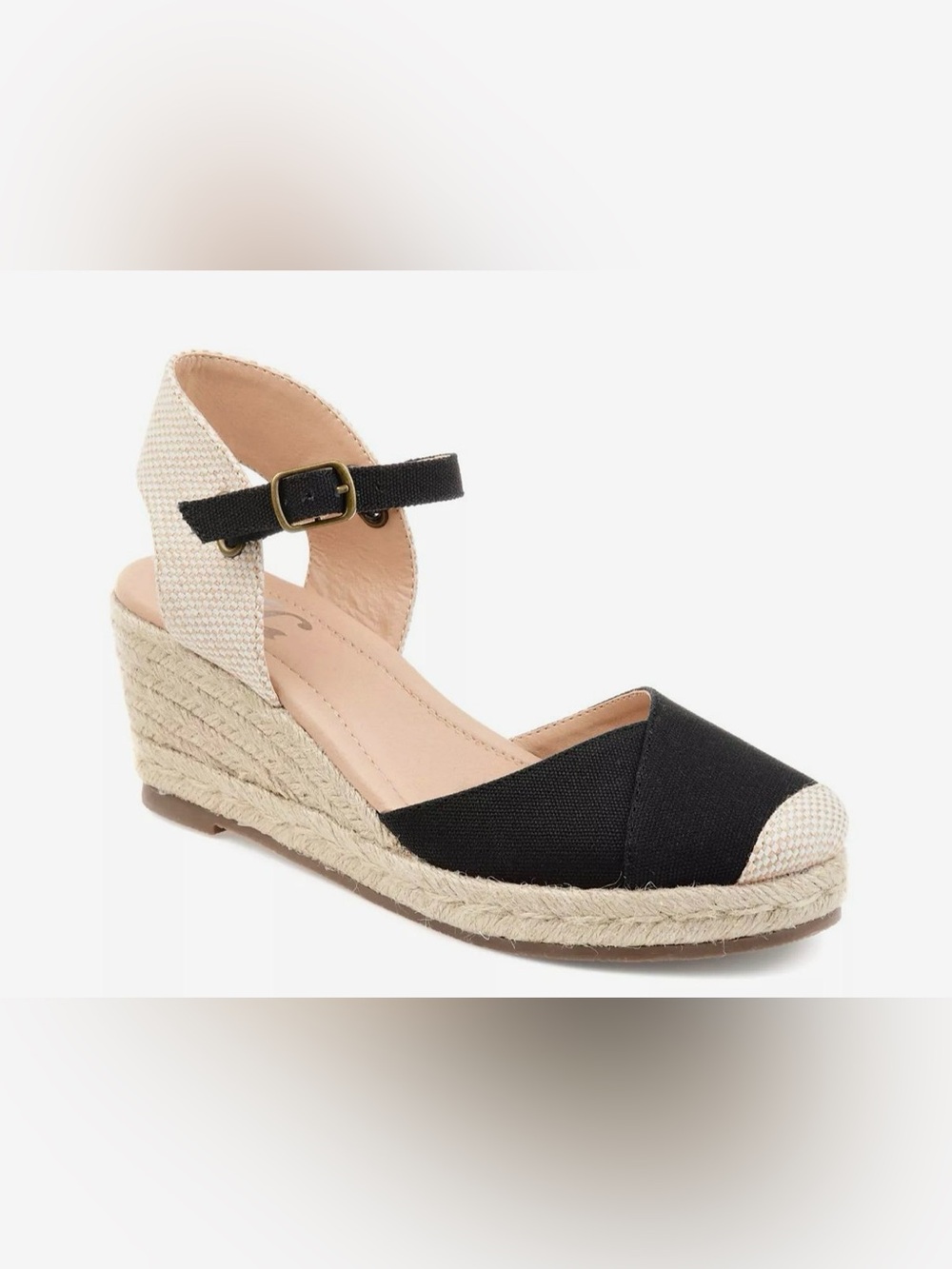 Journee Collection Black and Cream Espadrille Ankle-Strap Wedges
